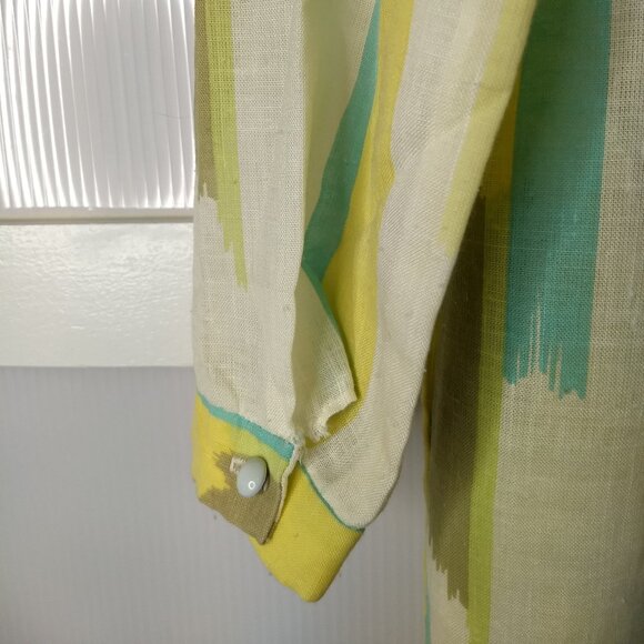 Dimonelli Striped Long Sleeve Collared Dress Size Vintage 12 Retro Yellow White - Picture 8 of 15